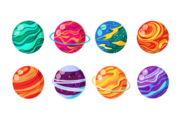 Wall Mural - a colorful collection of planet illustrations showcasing celestial bodies with unique textures and a