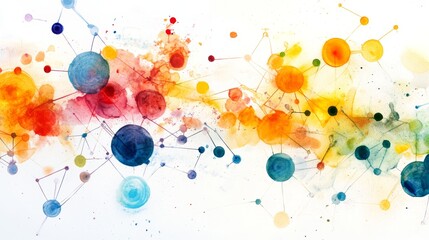 Poster - Experience a vibrant fusion of colors in this watercolor painting, depicting a dynamic network of data points symbolizing connection and creativity.