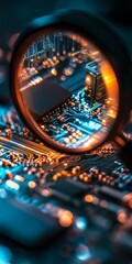 Poster - A magnified view of a circuit board. The board is made of metal and has a lot of small components