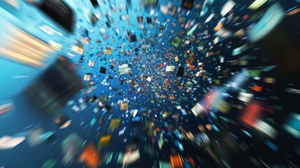 Poster - a blurry image of a computer screen with many different colored squares