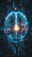 Poster - A brain with a light on it. The brain is surrounded by a blue background. The light is on the right side of the brain