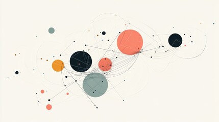 Poster - This abstract minimalist design features a dynamic network of circles and lines, symbolizing the flow of data. Ideal for modern digital art needs.
