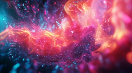 Poster - Explore this captivating abstract digital network featuring realistic graphic elements in vibrant colors and dynamic waves.
