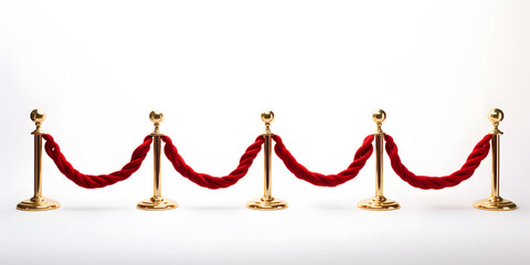 Red carpet with ropes on white background