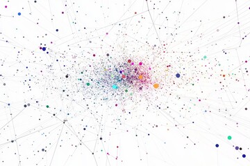 Poster - This abstract image features a vibrant scatter of dots connected by fine lines, set against a white background. Perfect for creative projects.