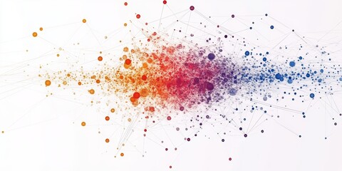 Poster - Abstract Data Network Visualization with Colorful Points and Connecting Lines in Modern Space Room