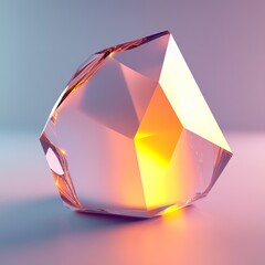 Poster - A large, clear, and shiny object with a yellowish tint. It is a cube-shaped crystal that is sitting on a table