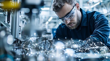 Poster - Engineer performing calibration checks on a manufacturing machine to ensure quality output, calibration control, machinery quality assurance