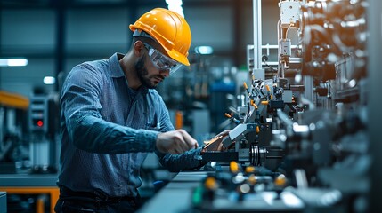 Poster - Engineer performing calibration checks on a manufacturing machine to ensure quality output, calibration control, machinery quality assurance