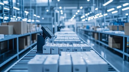 Poster - Close-up of a barcode scanner verifying product codes, accuracy, inventory and quality control