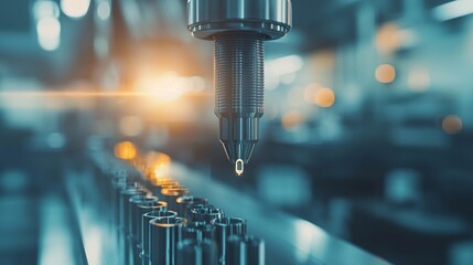 Poster - Quality control stamp on an industrial metal part, product approval, manufacturing compliance