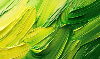 Wall Mural - Vibrant Green and Yellow Abstract Paint Strokes Illustration