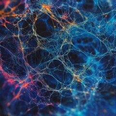 Poster - Abstract Data Network Texture with Colorful Nodes and Interconnected Patterns in Blue and Orange Hues