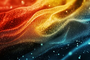Poster - This vibrant abstract background features flowing waves with sparkling particles, creating a beautiful digital atmosphere. Perfect for various creative projects.