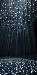 Poster - Abstract representation of suspended data points illuminated in a dark environment creating ethereal light patterns