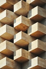 Poster - Close-up of geometric concrete blocks forming a striking abstract architectural pattern with dynamic shadows.