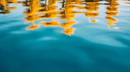 Poster - golden palm reflections in teal water - abstract nature photography