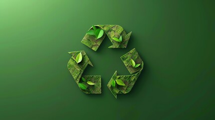 Poster - A recycle symbol made of grass and leaves against a green background.