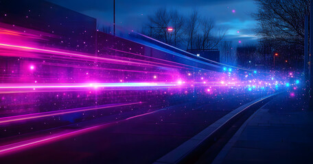 Poster - Vibrant light trails with purple and blue colors create a stunning abstract background