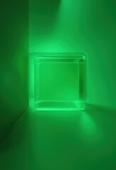 Aufkleber - Vibrant Green Square with Neon Glow and Geometric Shapes