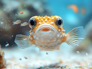 Wall Mural - pufferfish inflating underwater in wild ocean defensive behavior and marine life concept
