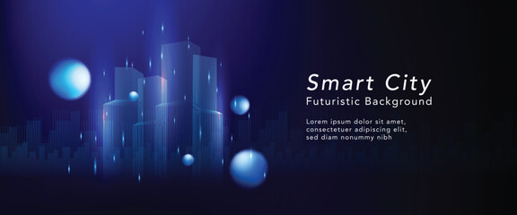 Leinwandbilder - Smart city on blue background. Smart city low poly wireframe on blue background. Technology concept. Vector illustration.