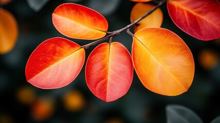 Canvas Print - Vibrant autumn leaves display striking hues of red and orange against a soft dark background, ideal for seasonal decoration, nature themes, or eco-centric projects,