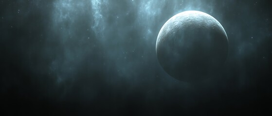 eerie moon in dark nebula.