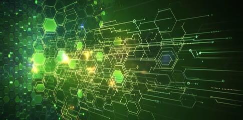 Poster - Abstract green background with a hexagonal pattern for a business technology