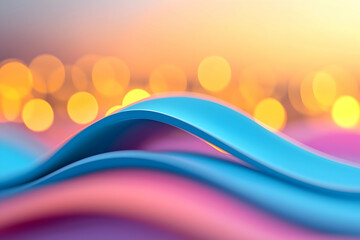 Aufkleber - A vibrant, abstract image featuring flowing waves of blue and pink against a backdrop of soft, glowing bokeh lights.