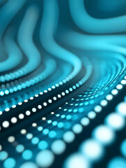 Leinwandbilder - A mesmerizing abstract composition featuring wavy lines and glowing dots in varying shades of blue, creating a sense of depth and movement.