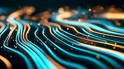 Leinwandbilder - A mesmerizing abstract representation of flowing lines in vibrant blue and orange hues, creating a dynamic and energetic visual effect.