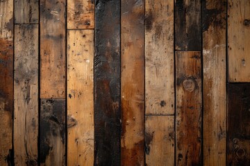 Wall Mural - Dark rustic wooden boards with deep cracks and textured surface