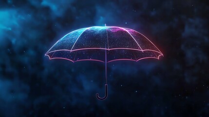 Wall Mural - A glowing, neon umbrella floats in a cosmic backdrop, symbolizing protection and wonder in a vibrant, digital world.