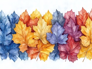 Wall Mural - A vibrant arrangement of colorful autumn leaves showcasing various shades and textures.