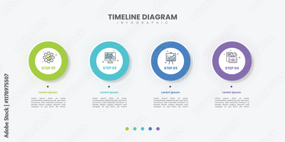 Business infographic template. 4 Step timeline journey. Process diagram ...