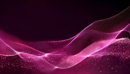 Poster - Abstract wave particle technology background. Abstract pink background with wavy particle lines on the dark background. 
