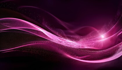 Poster - Abstract wave particle technology background. Abstract pink background with wavy particle lines on the dark background. 