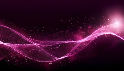 Poster - Abstract wave particle technology background. Abstract pink background with wavy particle lines on the dark background. 