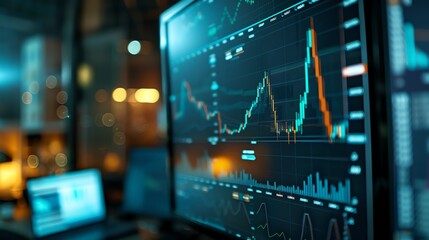 Poster - Close-up of a computer screen displaying financial graphs and data.