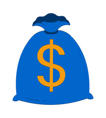 Poster - Money bag with dollar sign 2D doodle object. Cash packed in sack. Financial success and prosperity cartoon element flat vector clipart isolated on white background. Hand drawn illustration