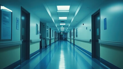  Modern hospital corridor, illuminated space, polished floors, clear directional signage, inviting atmosphere for patients and visitors