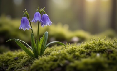 Canvas Print - Delicate blue flowers in soft sunlight