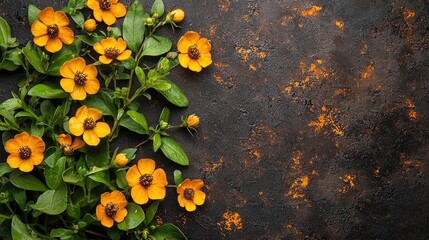 Wall Mural - orange flowers rustic background design element.