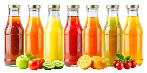 Sticker - glass bottles of squeezed juice isolated on white background PNG.AI GENERATED