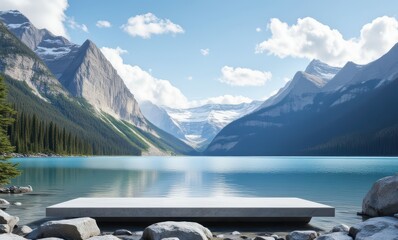 Wall Mural - Serene mountain lake with platform