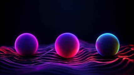 Poster - Three luminous spheres pulsating with vibrant colors in dark, mesmerizing space.
