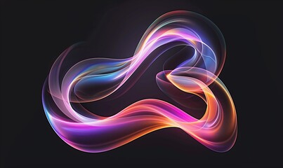 Poster - Abstract, colorful shapes in the form of an infinity symbol made from light waves on a black background.