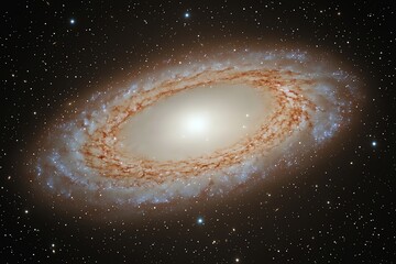 elliptical galaxy with red giant stars, ancient stellar populations, cosmic dust lanes, gravitationa