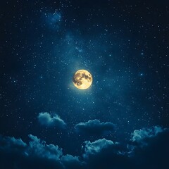 Wall Mural - A background of a starry night sky with a bright full moon and constellations.